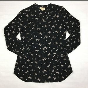 Modcloth Black Unicorn & Heart Button Down Shirt Size Small